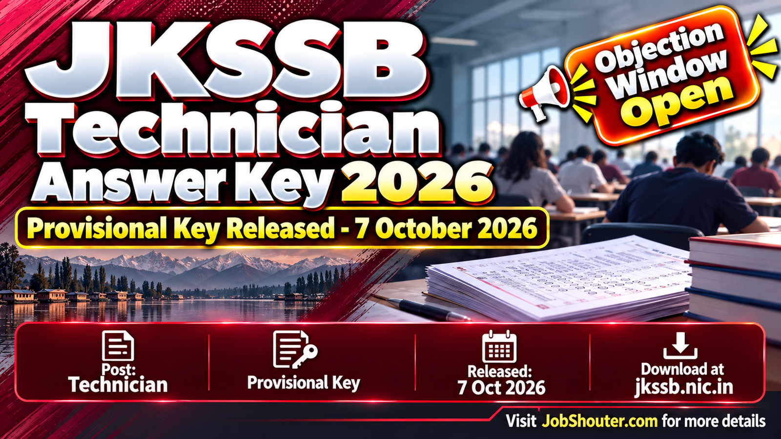 Jammu and Kashmir Services Selection Board JKSSB Technician post provisional answer key released on 7 October 2026 available for download on jkssb nic in with objection window details to be confirmed from official notice