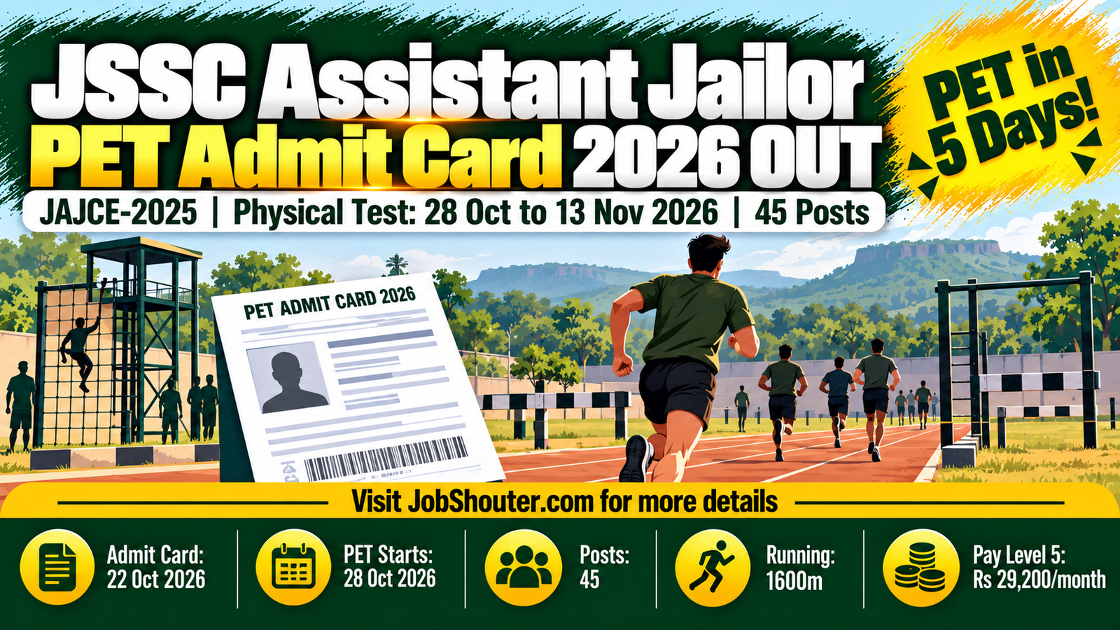 JSSC Assistant Jailor PET Admit Card 2026 - Physical Test 28 Oct