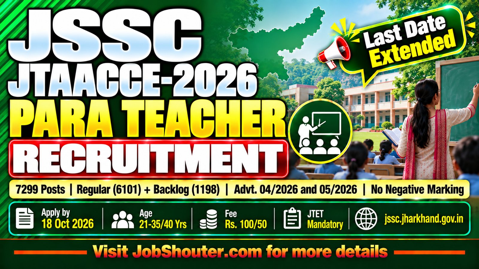 JSSC JTAACCE-2026 Para Teacher Recruitment - Apply for 7299 Posts