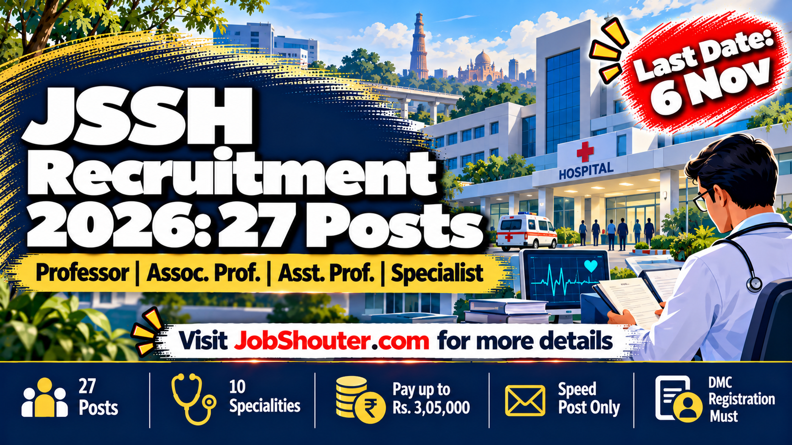 JSSH Recruitment 2026 - 27 Professor & Specialist Posts - Apply by 6 Nov