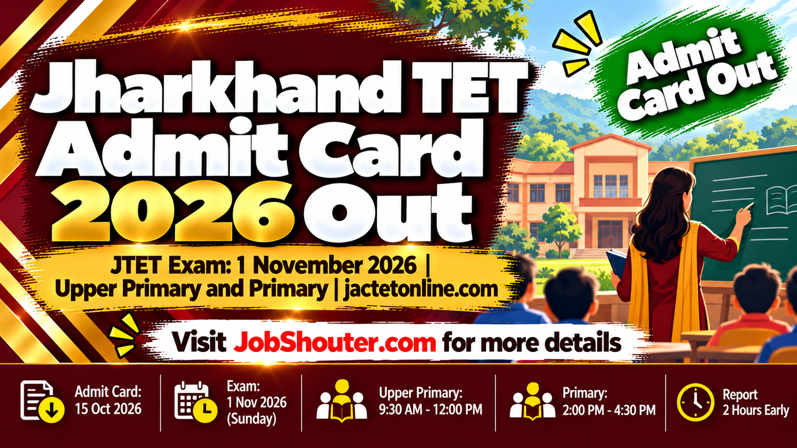 Jharkhand TET Admit Card 2026 Out - Exam on 1 November - Download Now