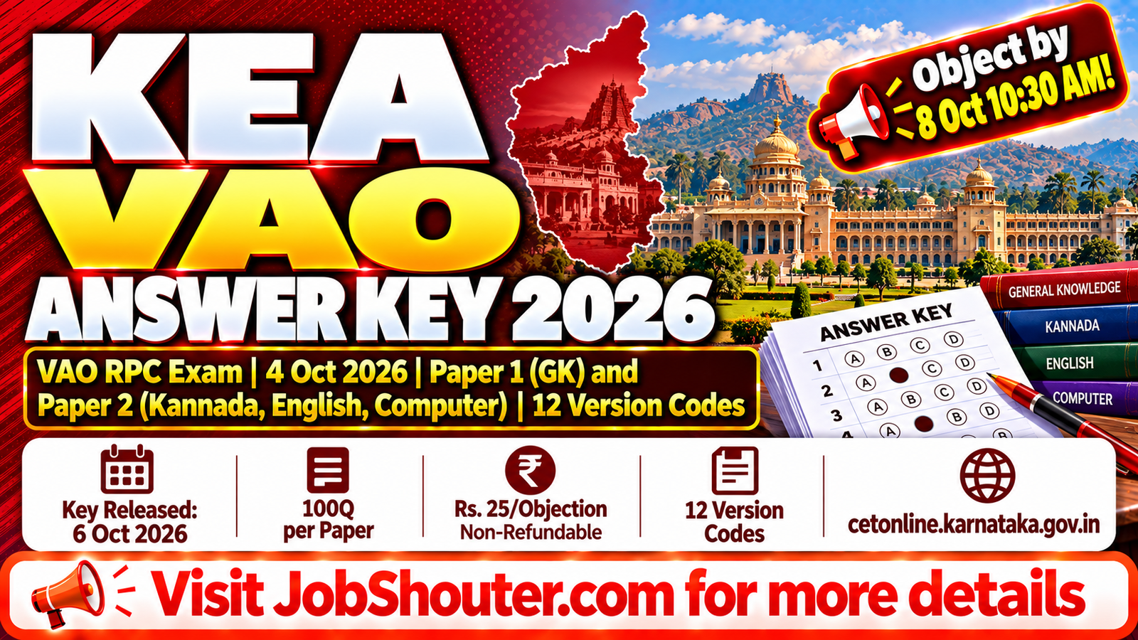 KEA VAO Answer Key 2026 - Download Paper 1 and 2 Key - Object by 8 Oct 1030 AM