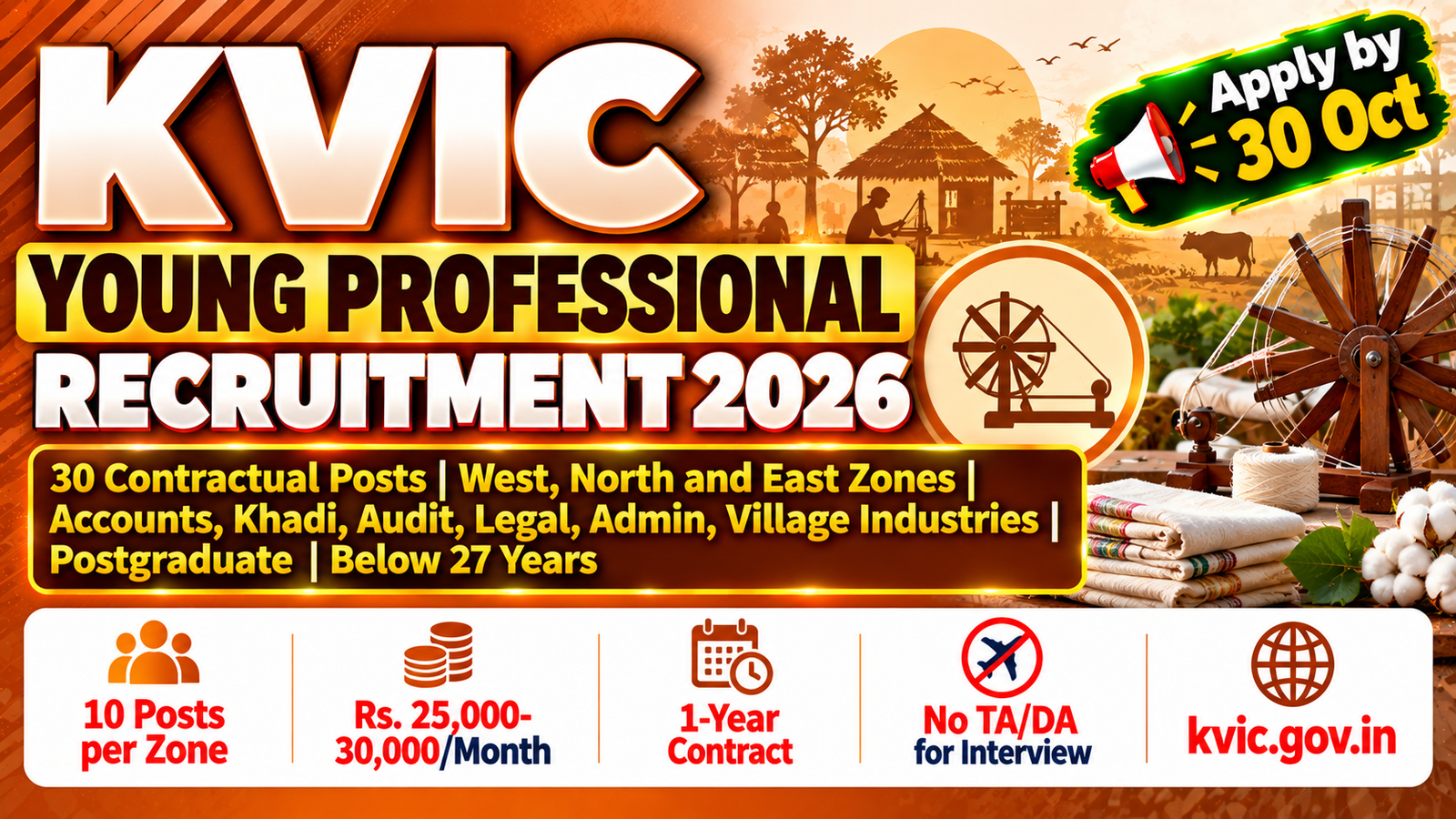 KVIC Young Professional Recruitment 2026 - Apply for 30 Posts by 30 Oct at kvic.gov.in