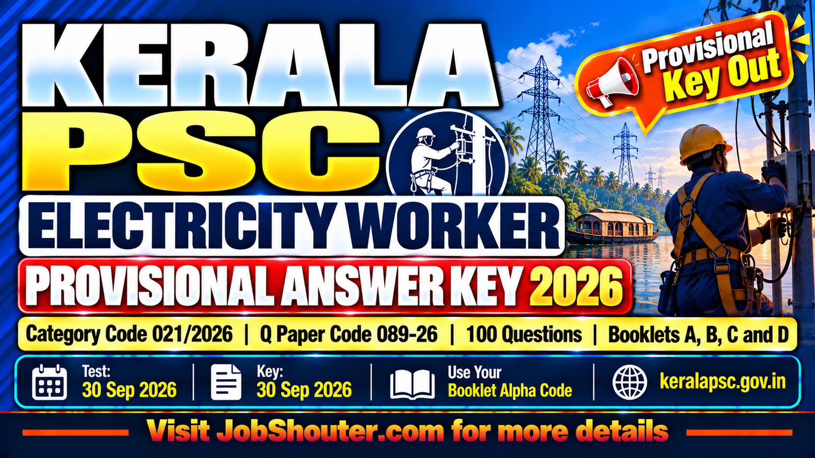 Kerala PSC Electricity Worker Provisional Answer Key 2026 - Cat 0212026
