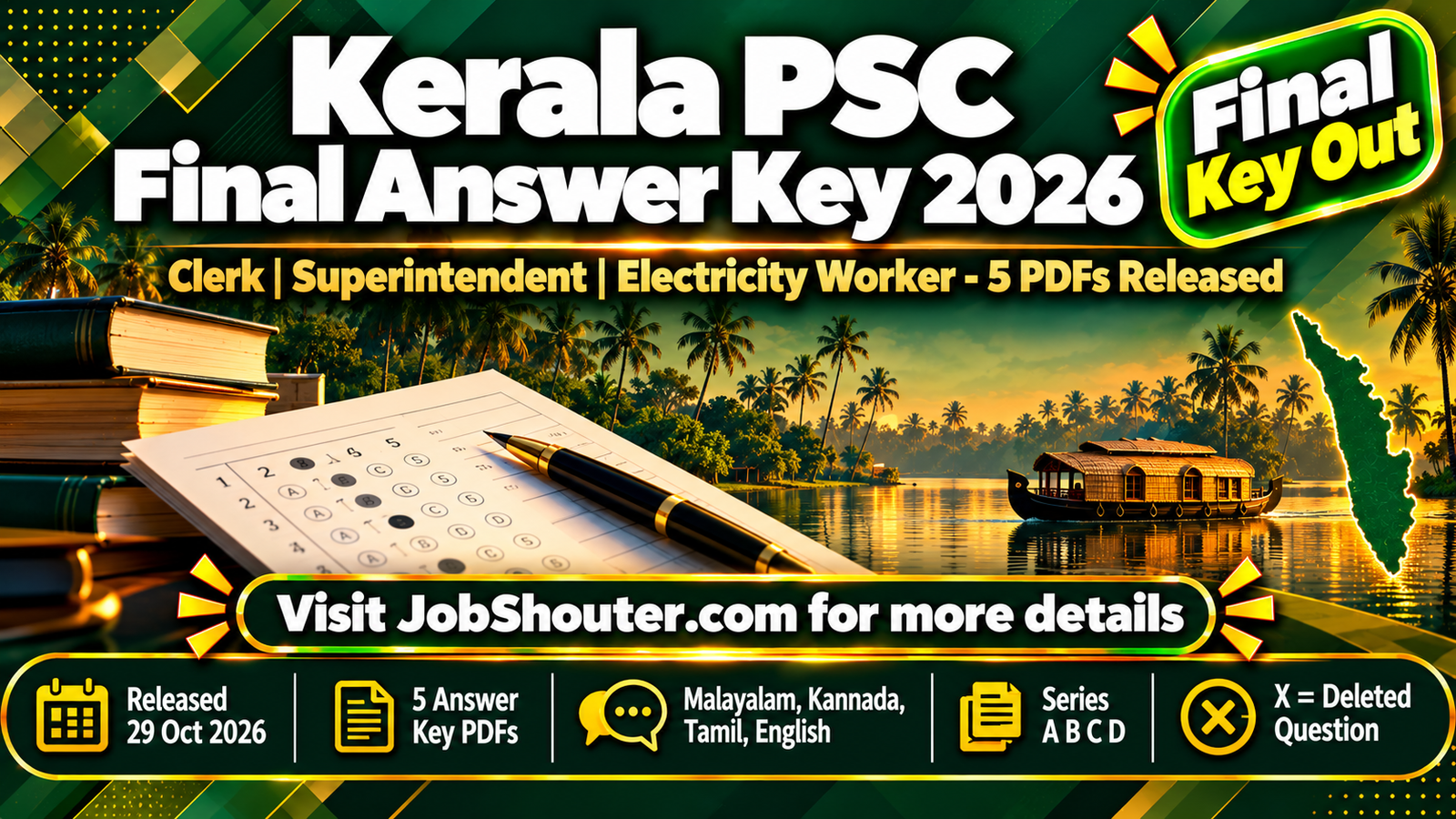 Kerala PSC Final Answer Key 2026 - Clerk - Superintendent - Electricity Worker PDFs