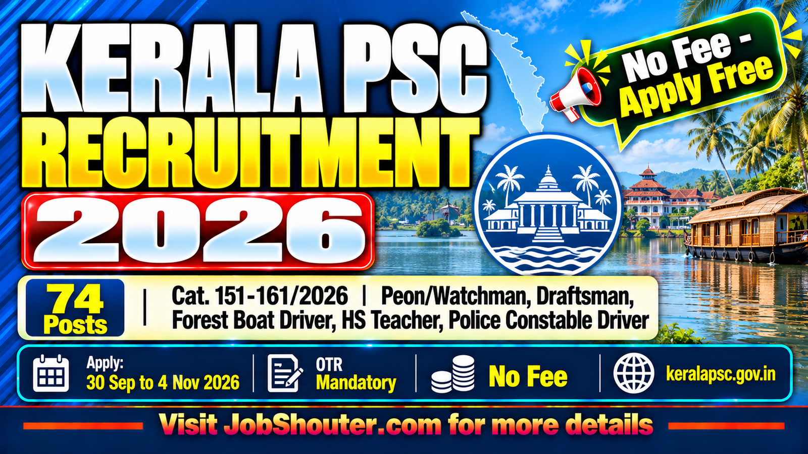 Kerala PSC Recruitment 2026 - 74 Peon & Draftsman and More Posts
