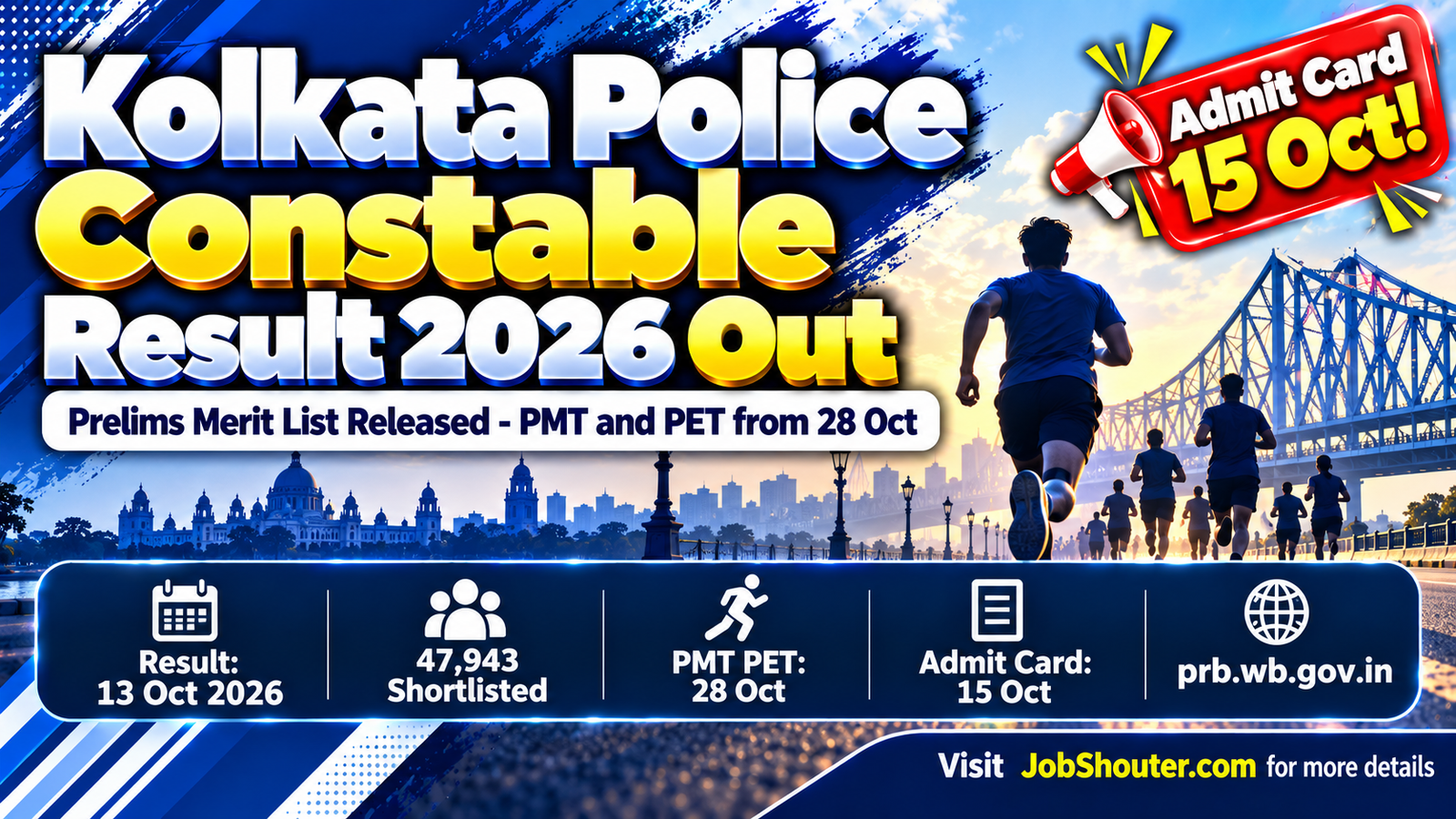 Kolkata Police Constable Result 2026 Preliminary Written Test result released on 13 October 2026 by WBPRB 47943 candidates shortlisted for PMT PET starting 28 October 2026 admit card from 15 October check merit list at prb wb gov in