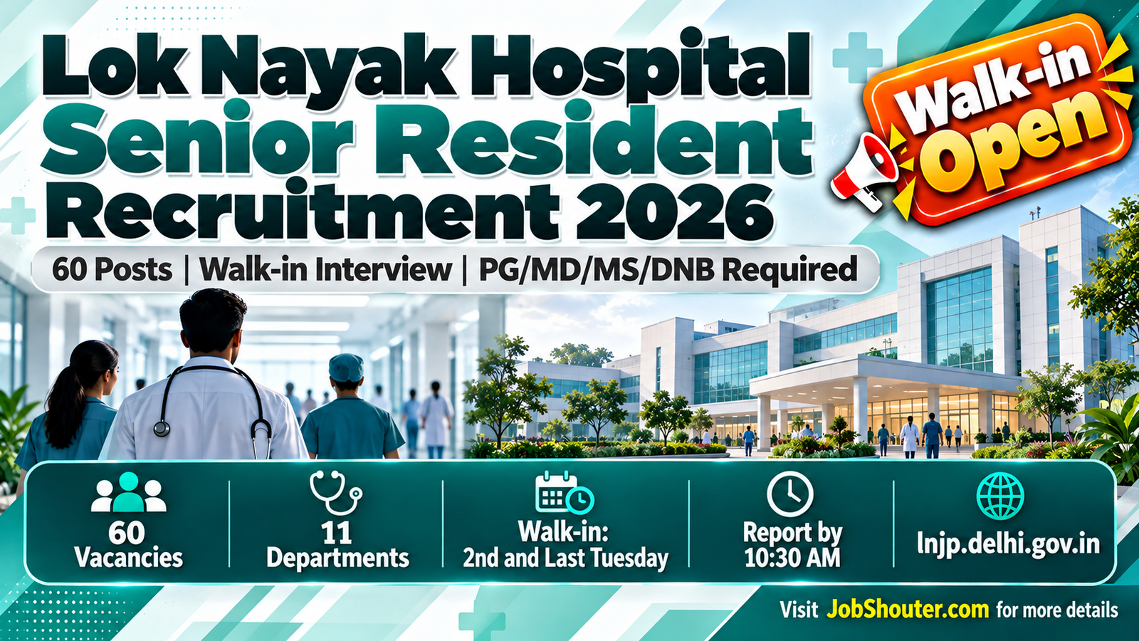 Lok Nayak Hospital LNH New Delhi Senior Resident Recruitment 2026 walk-in interview for 60 ad-hoc posts on 2nd and last Tuesday every month at 10:30 AM PG MD MS DNB qualification required at lnjp delhi gov in