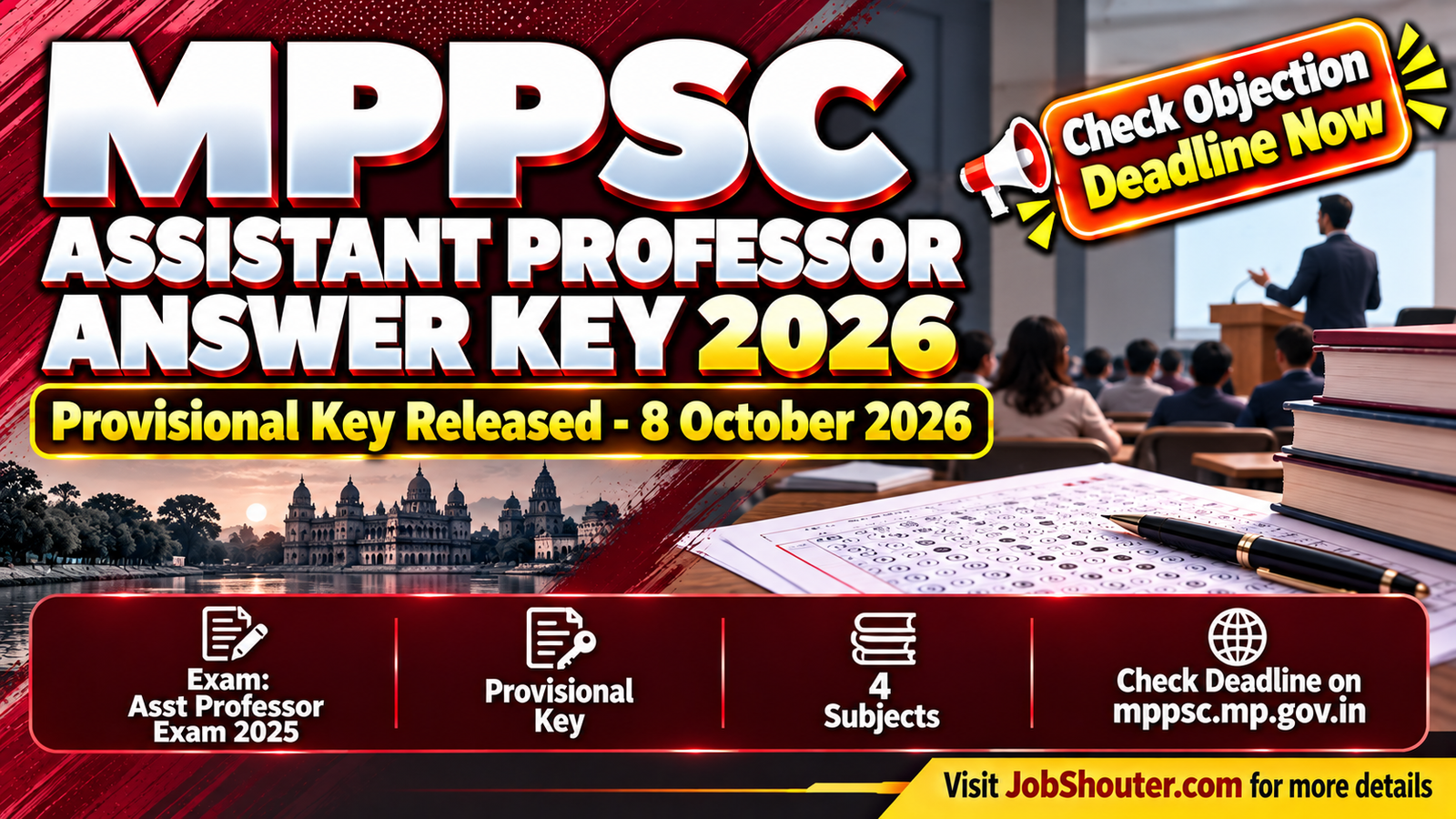 MPPSC Madhya Pradesh Public Service Commission Assistant Professor Exam 2025 provisional answer key released 8 October 2026 on mppsc mp gov in subject wise key for 4 subjects objection deadline to be confirmed from official notice candidates should check mppsc mp gov in immediately