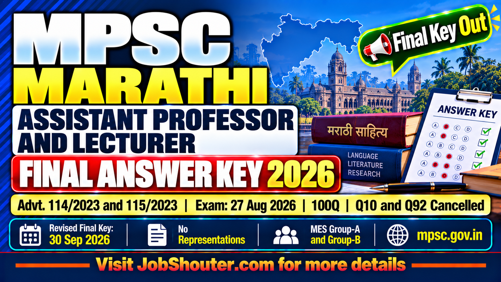 MPSC Marathi Final Answer Key 2026 - Advt. 1142023 and 1152023
