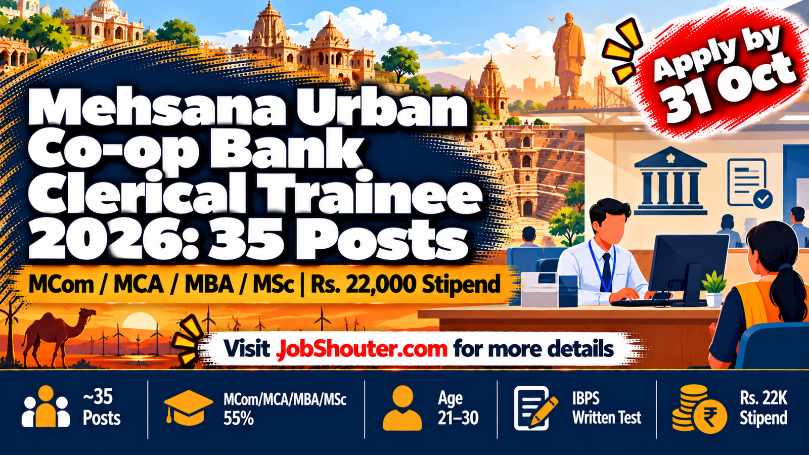 Mehsana Urban Co-op Bank Clerical Trainee 2026 - 35 Posts - Apply by 31 Oct