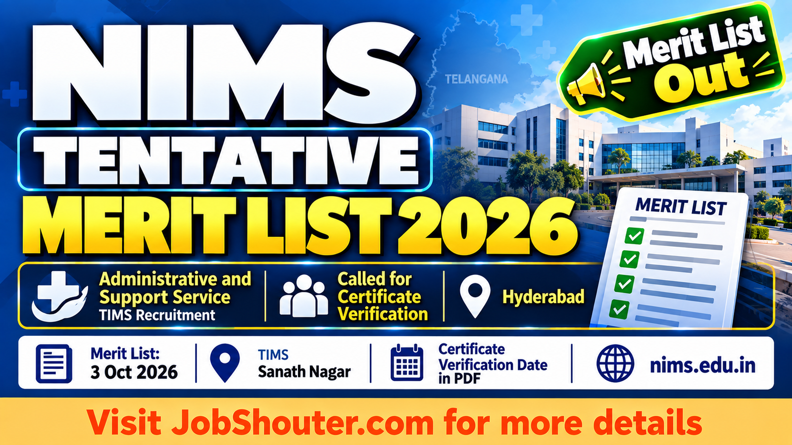 NIMS Tentative Merit List 2026 Out - Administrative and Support Service PDF