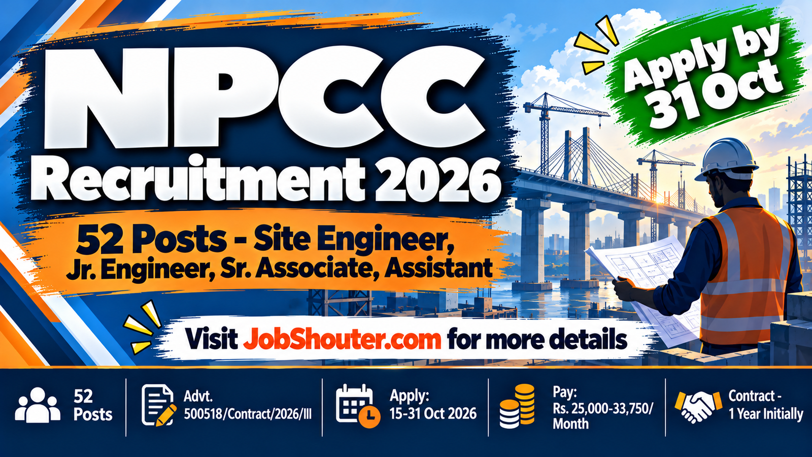 NPCC Recruitment 2026 - Apply for 52 Posts by 31 October