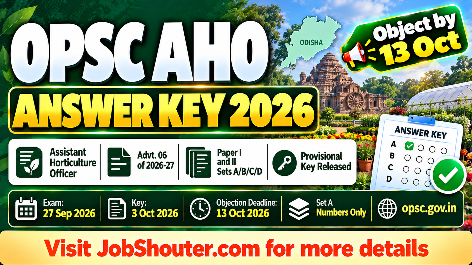 OPSC AHO Answer Key 2026 - Download Paper I and II Provisional Key - Object by 13 Oct