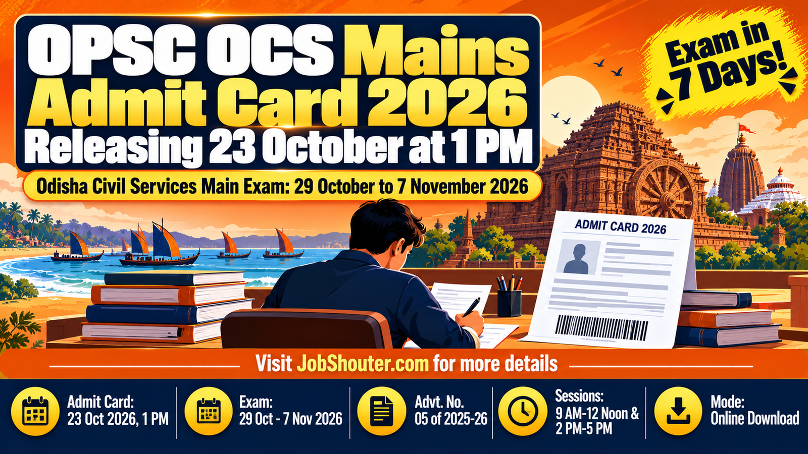 OPSC OCS Mains Admit Card 2026 - 23 Oct 1 PM - Exam 29 Oct
