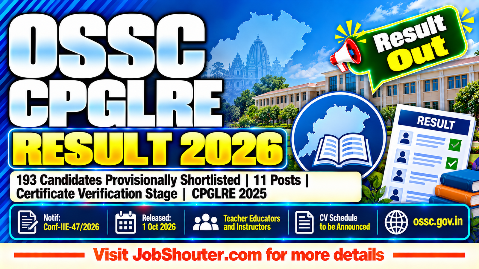 OSSC CPGLRE Result 2026 - 193 Shortlisted for Certificate Verification