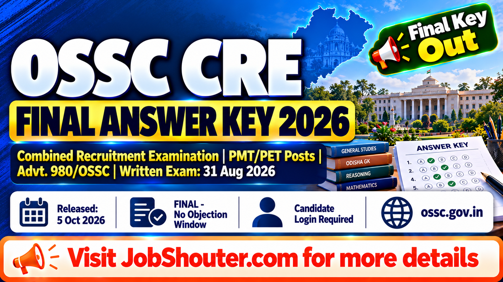 OSSC CRE Final Answer Key 2026 - Download Final Key for 31 Aug Exam