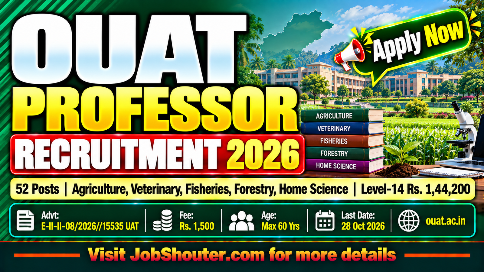 OUAT Professor Recruitment 2026 - Apply Offline for 52 Posts by 28 Oct