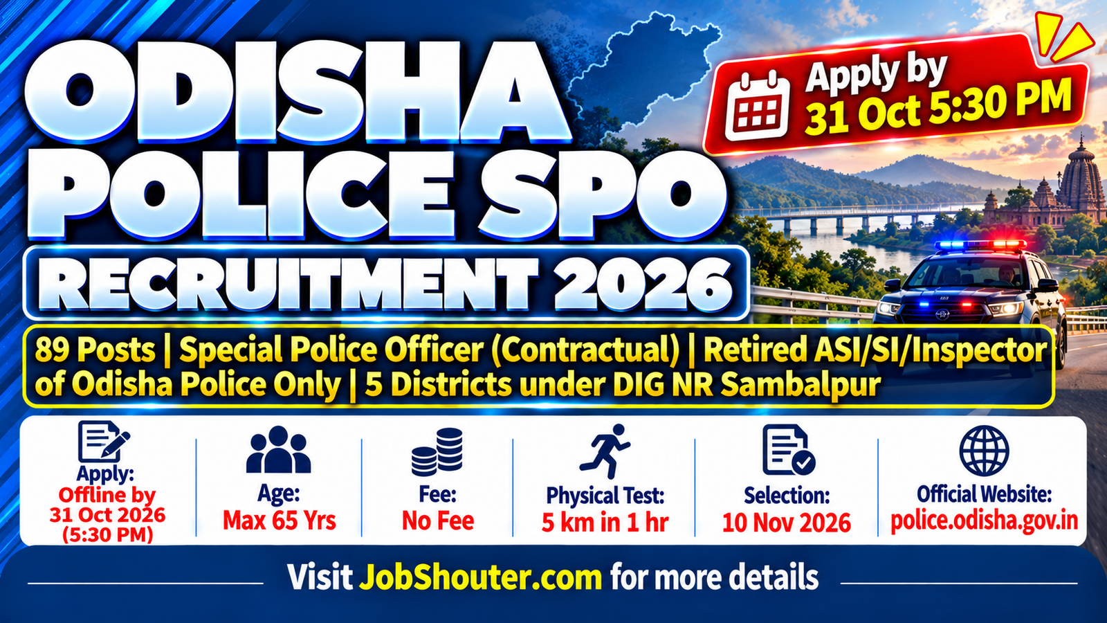 Odisha Police SPO Recruitment 2026 - Apply Offline for 89 Posts by 31 Oct at police.odisha.gov.in
