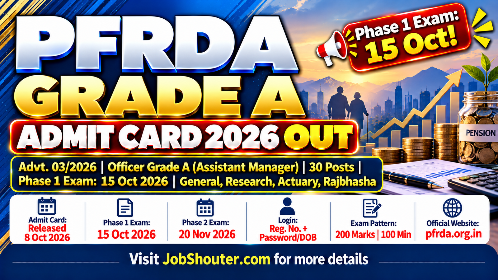 PFRDA Grade A Admit Card 2026 Out - Download Phase 1 Call Letter for 15 Oct Exam