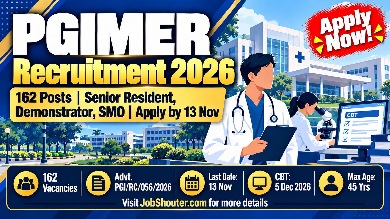 PGIMER Recruitment 2026 - 162 Posts - CBT 5 Dec - Apply by 13 Nov