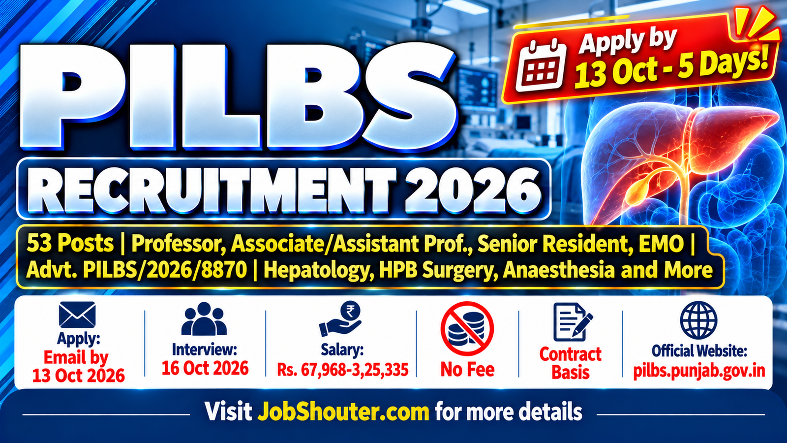 PILBS Recruitment 2026 - Apply for 53 Faculty and Senior Resident Posts by 13 Oct