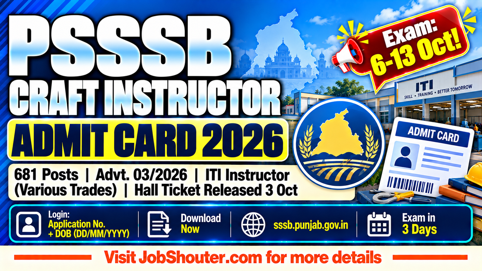 PSSSB Craft Instructor Admit Card 2026 - Download Hall Ticket Now