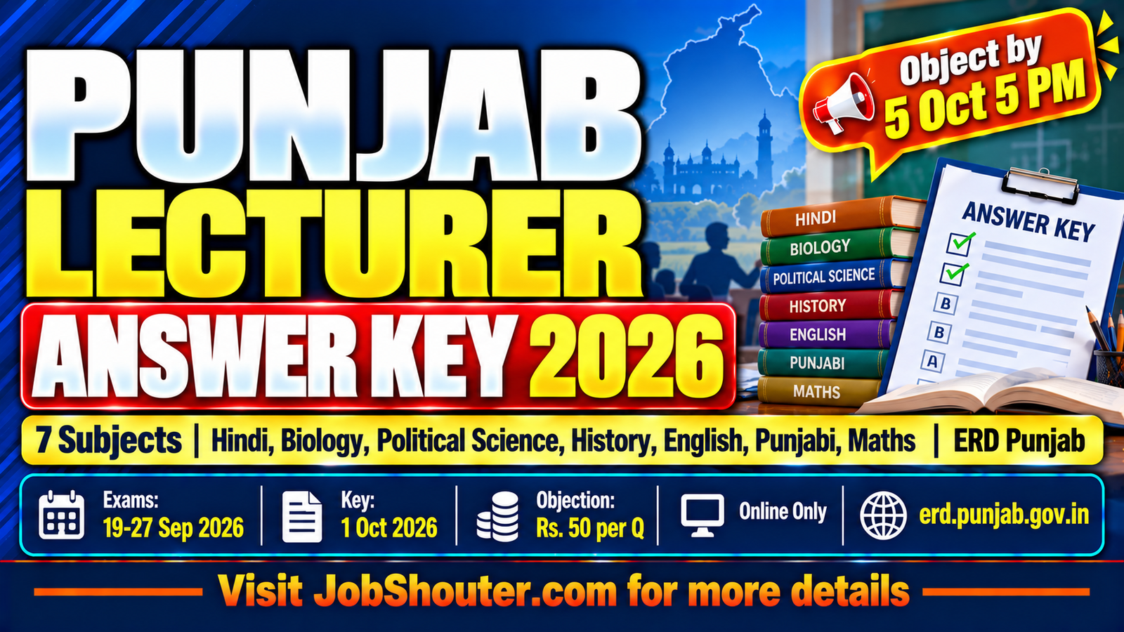 Punjab Lecturer Answer Key 2026 - 7 Subjects PDF - Object by 5 Oct