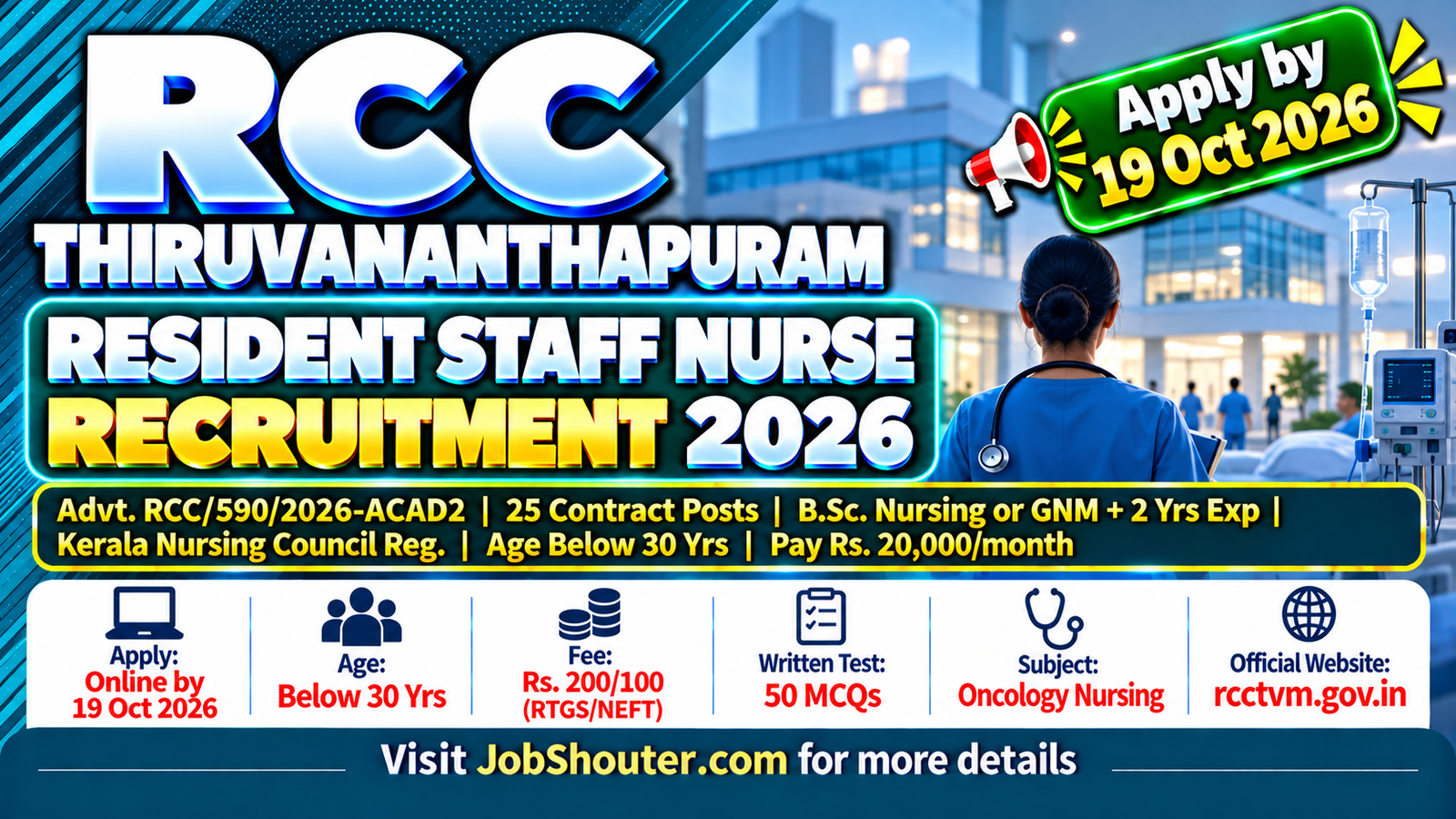 RCC Thiruvananthapuram Resident Staff Nurse Recruitment 2026 - Apply Online for 25 Posts by 19 Oct