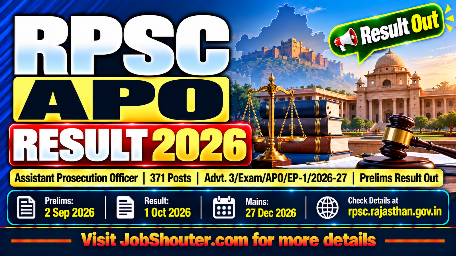 RPSC APO Result 2026 Out - Assistant Prosecution Officer Prelims PDF