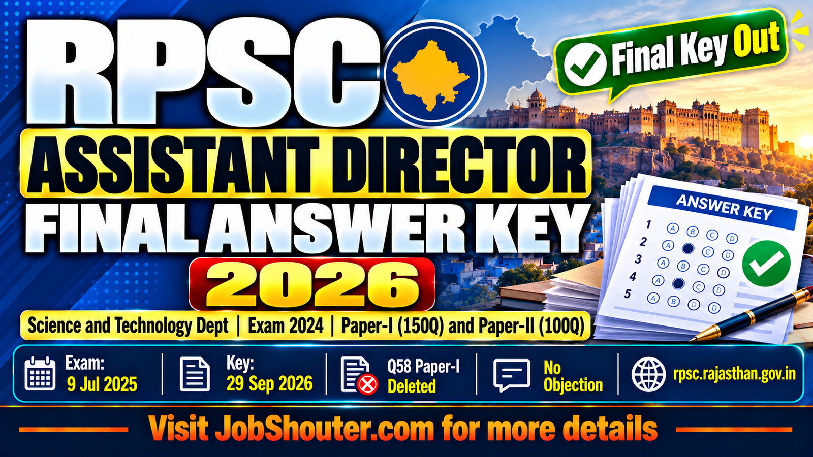 RPSC Assistant Director Final Answer Key 2026 - Paper-I and Paper-II PDF