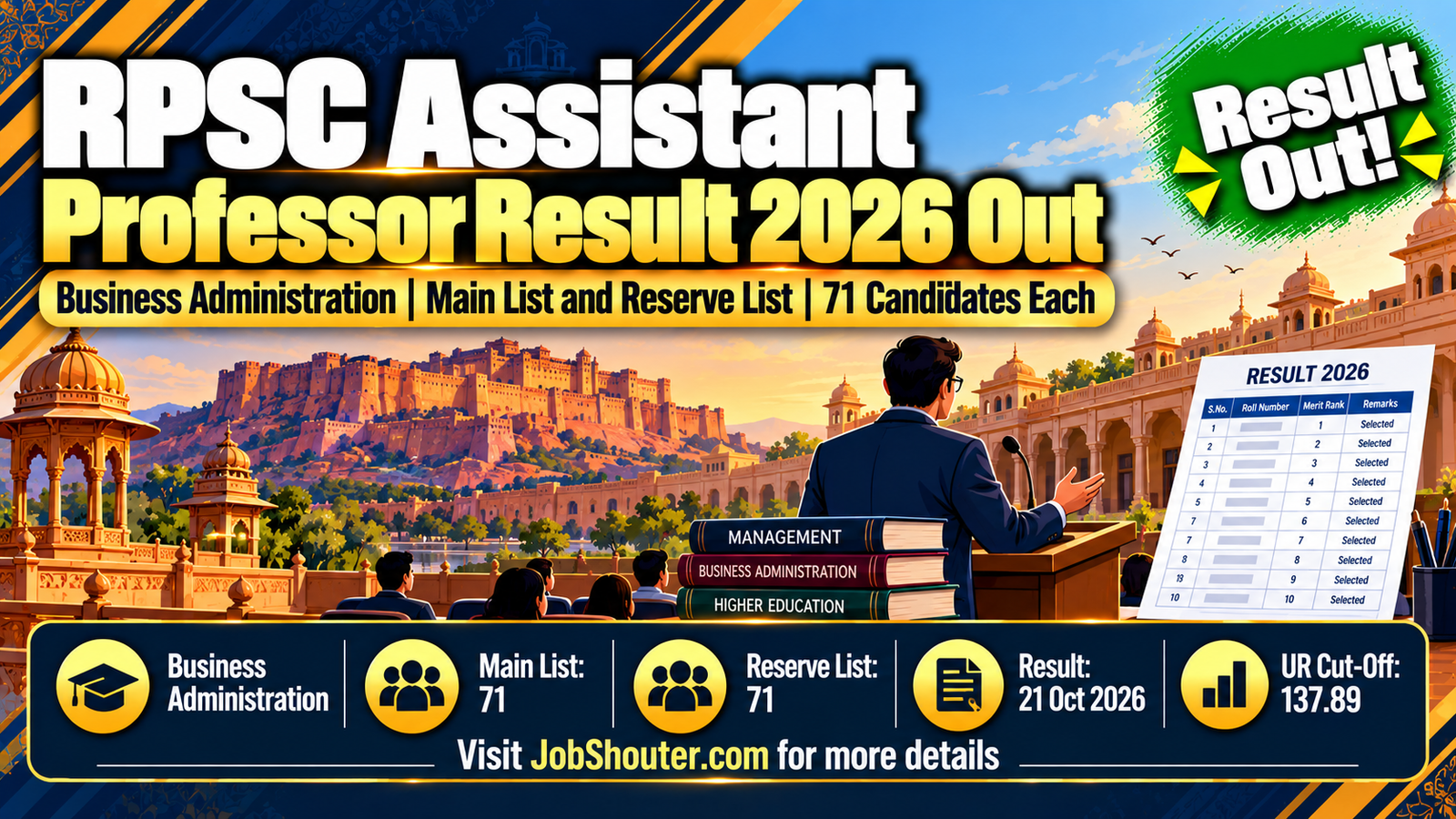 RPSC Assistant Professor Business Administration Result 2026 Out