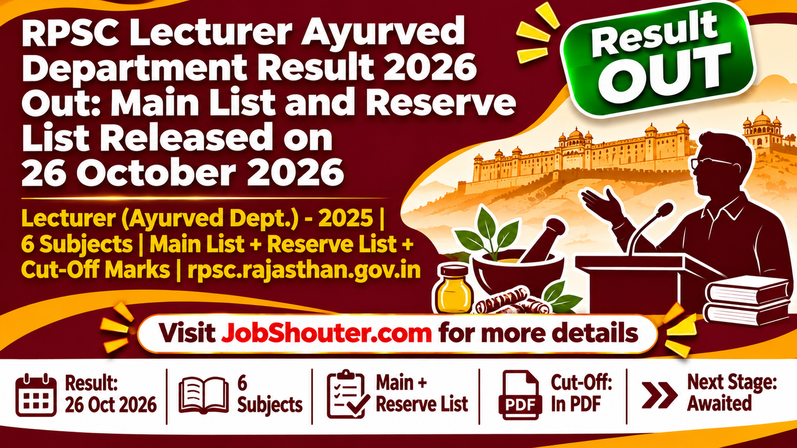 RPSC Lecturer Ayurved Result 2026 Out - Main and Reserve List 26 Oct