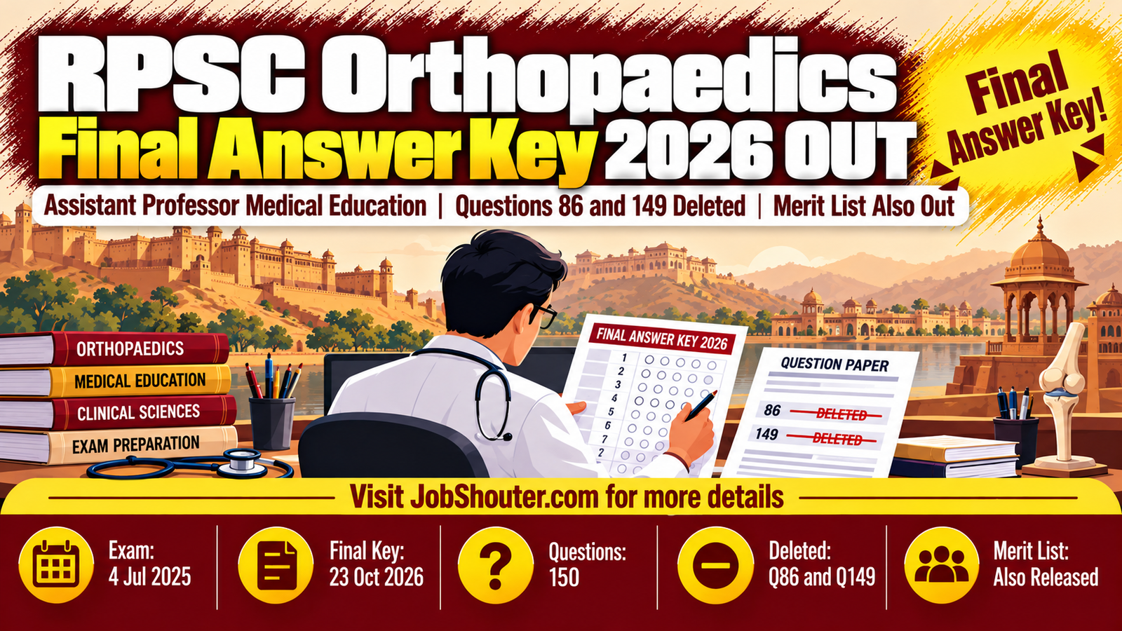 RPSC Orthopaedics Final Answer Key 2026 - Q86 and Q149 Deleted