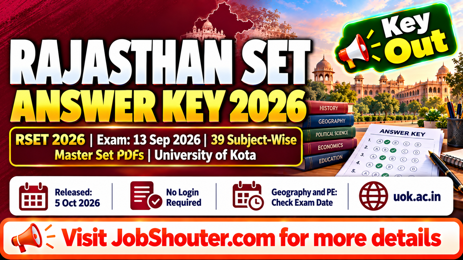 Rajasthan SET Answer Key 2026 - Download 39 Subject-Wise Master Set PDFs