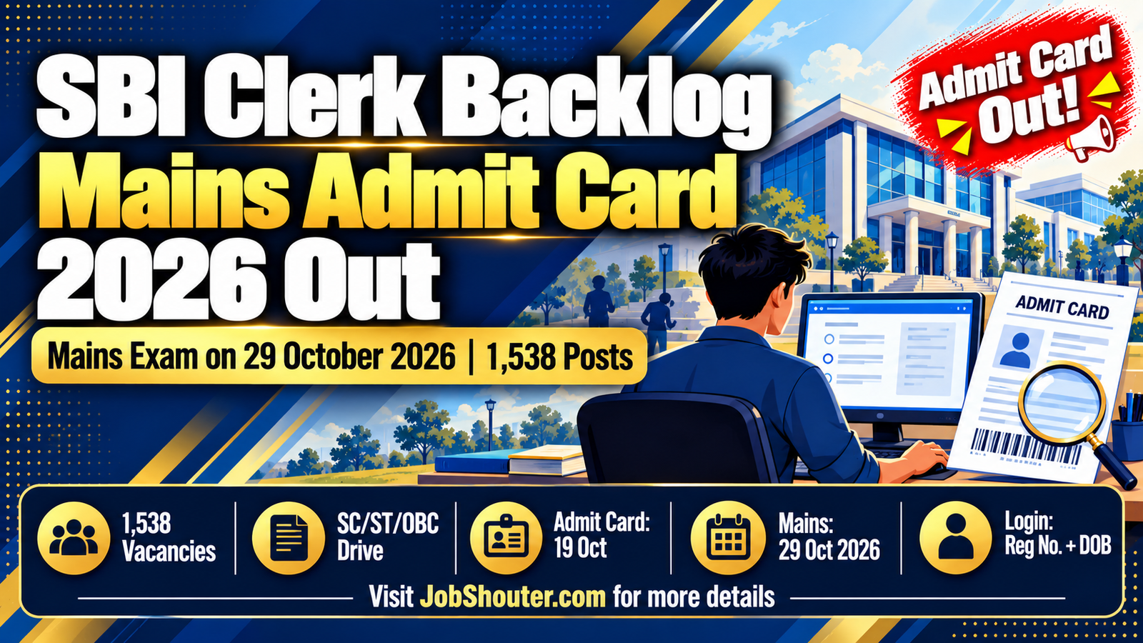 SBI Clerk Backlog Mains Admit Card 2026 - Exam 29 Oct