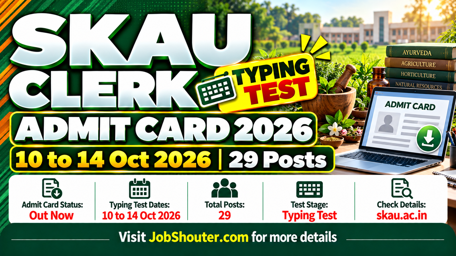 SKAU Kurukshetra Clerk Admit Card 2026 - Typing Test