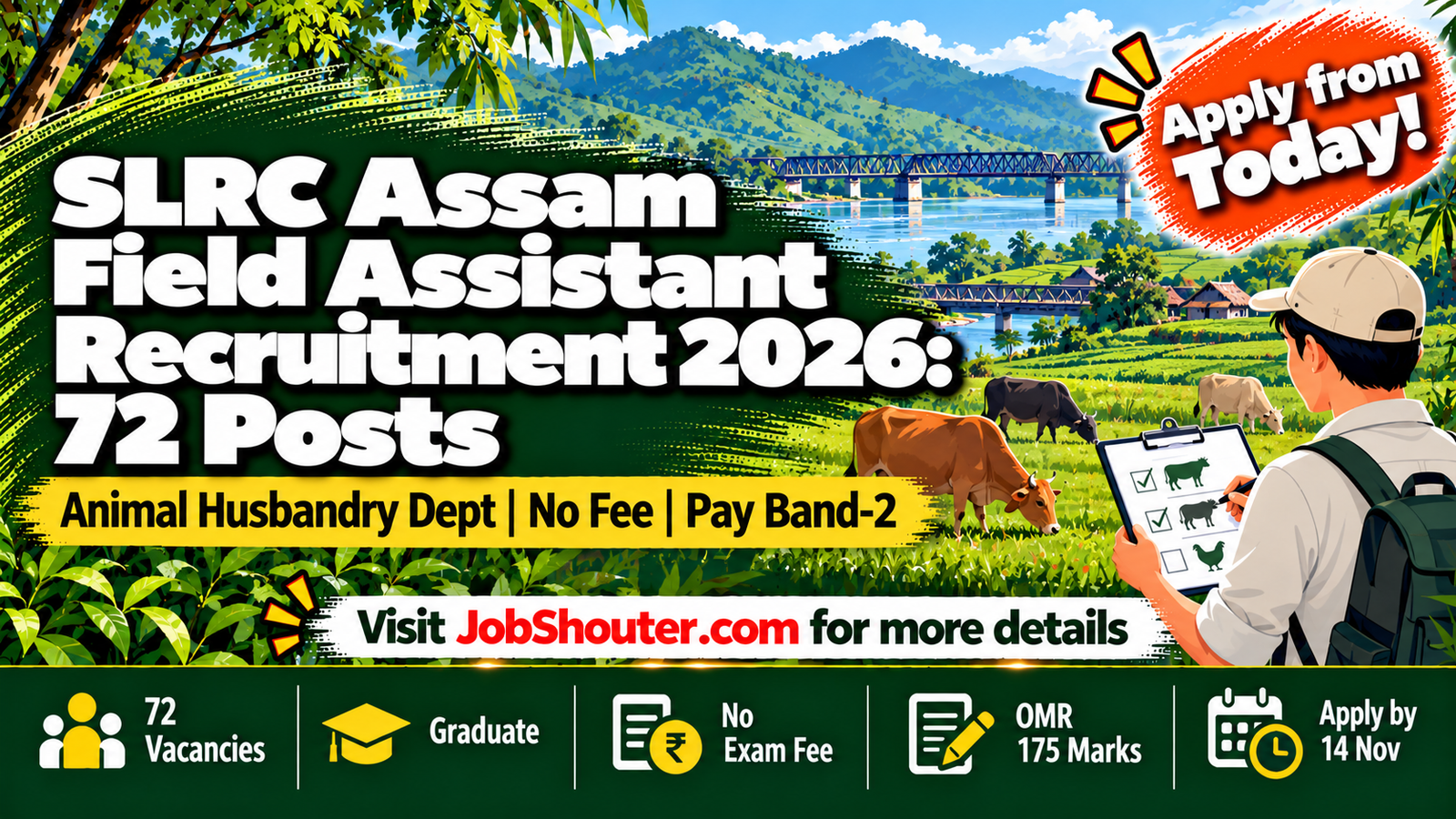 SLRC Assam Field Assistant Recruitment 2026 - 72 Posts - No Fee - 14 Nov