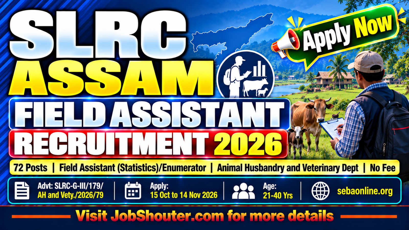 SLRC Assam Field Assistant Recruitment 2026 - Apply for 72 Posts