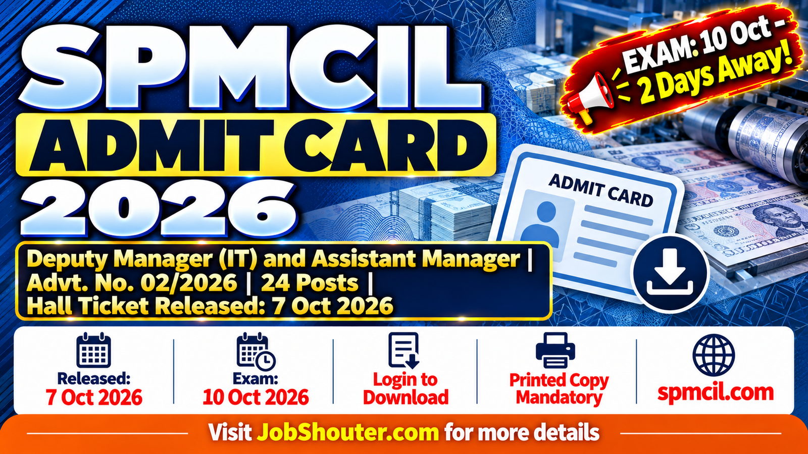 SPMCIL Admit Card 2026 Out - Download Deputy Manager and Assistant Manager Hall Ticket for 10 Oct