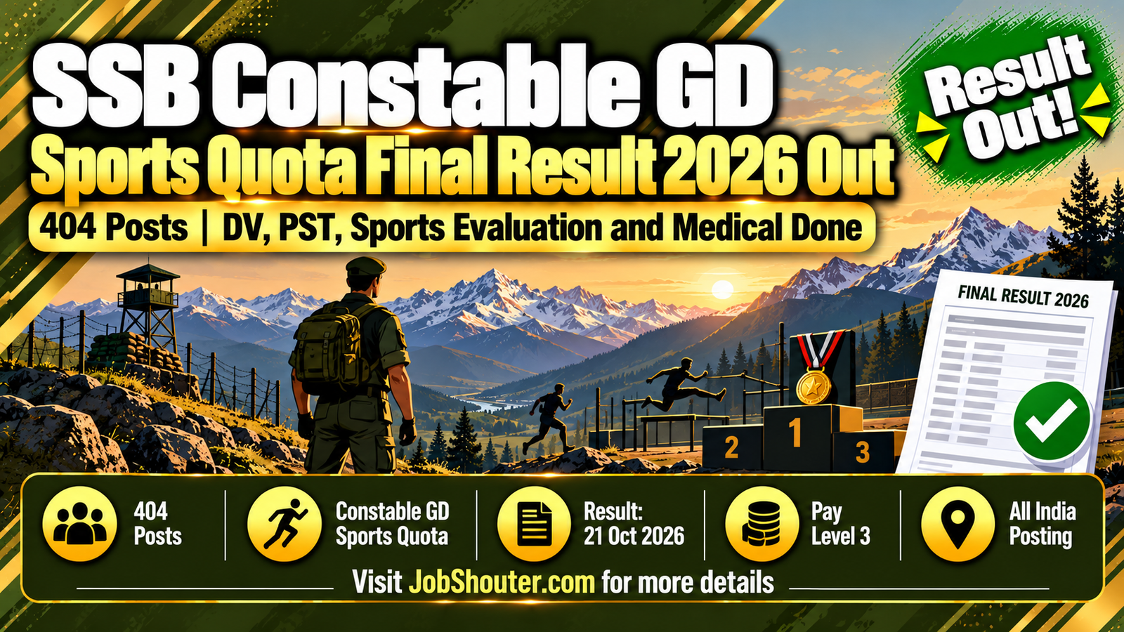 SSB Constable GD Sports Quota Final Result 2026 - 404 Posts Out