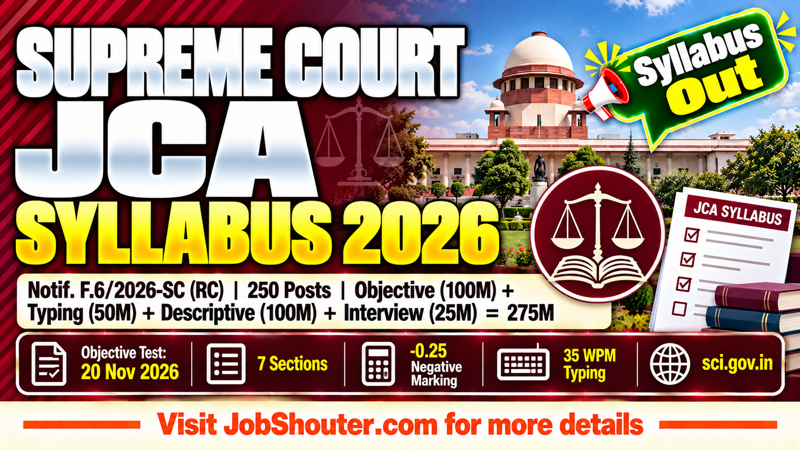 Supreme Court JCA Syllabus 2026 - Exam Pattern - 7 Sections and Marking
