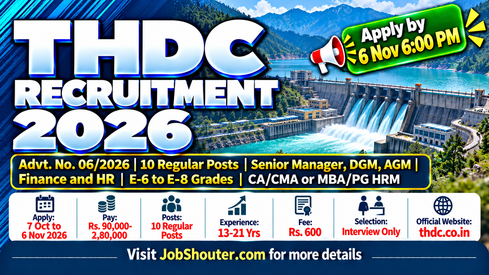 THDC Recruitment 2026 - Apply for 10 Senior Manager - DGM - AGM Posts by 6 Nov