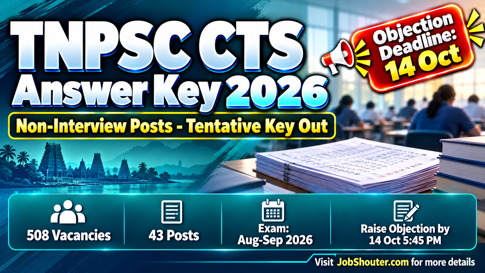 TNPSC Combined Technical Services Examination Non-Interview Posts Notification 04 2026 Tentative Answer Key released on tnpsc gov in for 508 vacancies across 43 posts exam held August September 2026 objection deadline 14 October 2026