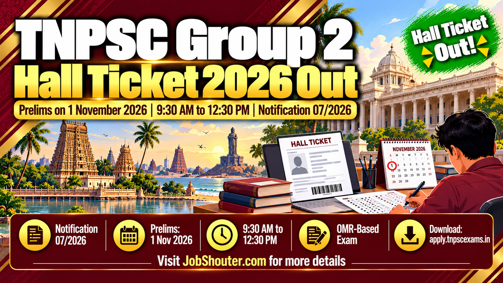 TNPSC Group 2 Hall Ticket 2026 Out - Prelims Exam on 1 November