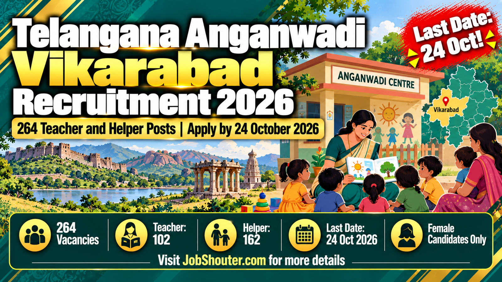 Telangana Anganwadi Vikarabad 2026 - 264 Posts - Apply by 24 Oct