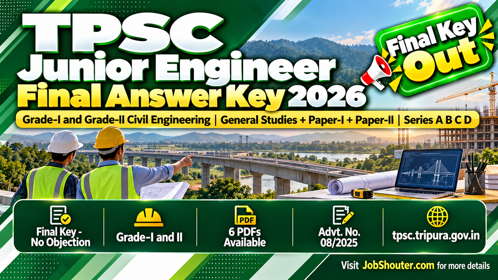 Tripura PSC TPSC Junior Engineer Grade I and Grade II Civil Engineering Final Answer Key 2026 released 12 October 2026 for Main Examination General Studies Paper I Paper II Series A B C D Advertisement No 08 2025 at tpsc tripura gov in