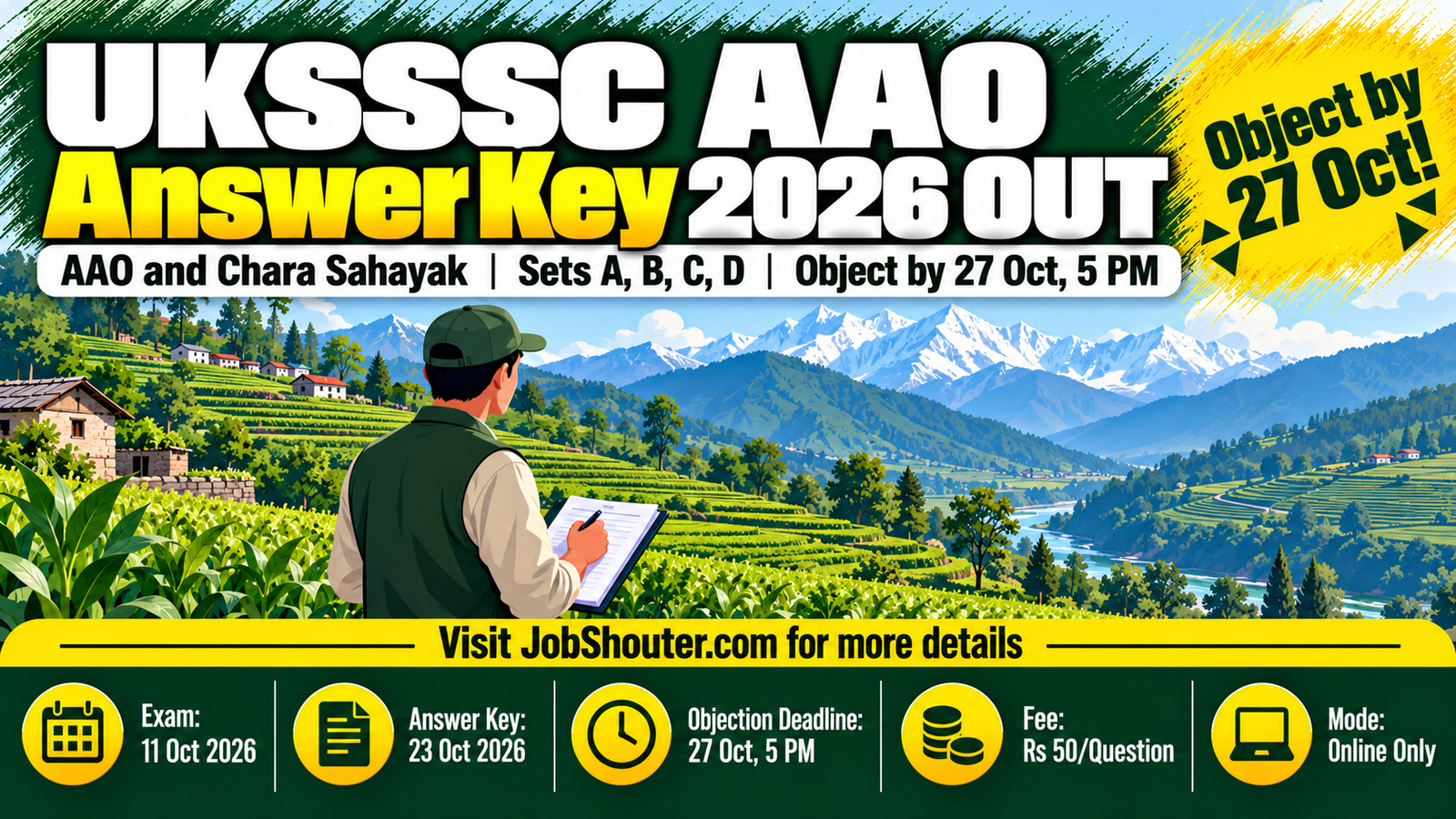 UKSSSC AAO Answer Key 2026 - Object by 27 Oct 5 PM - Rs 50 per Question