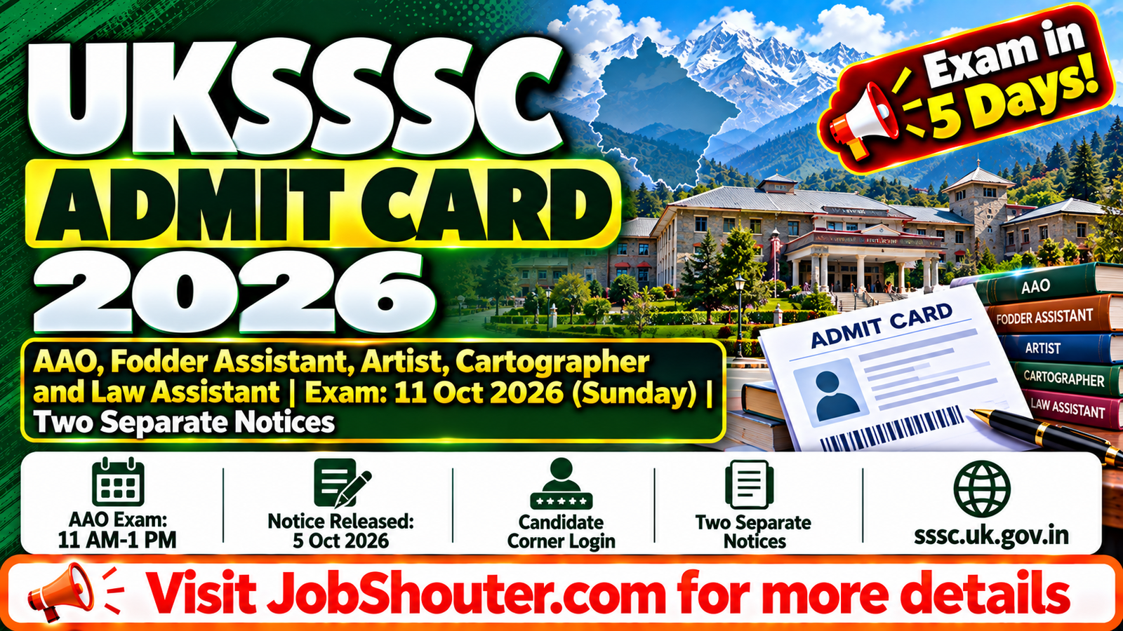 UKSSSC Admit Card 2026 - Download AAO - Fodder Assistant - Artist Hall Ticket for 11 Oct