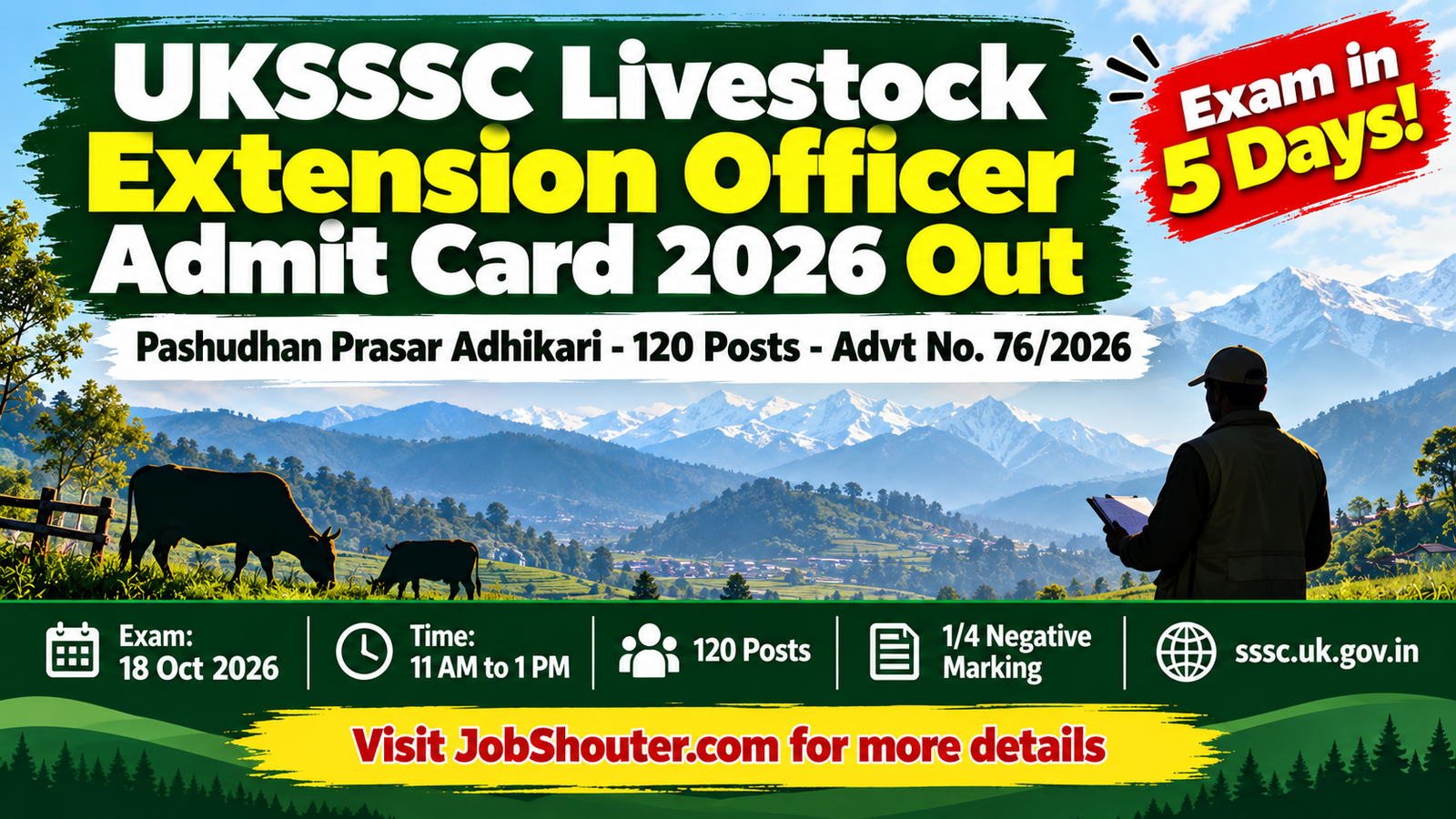 UKSSSC Livestock Extension Officer Admit Card 2026 - Exam 18 Oct